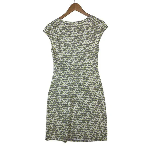 Boden Dress US Size 4P Gray & Lime Green Print Cap Sleeve Jersey Pockets EUC - Picture 3 of 14